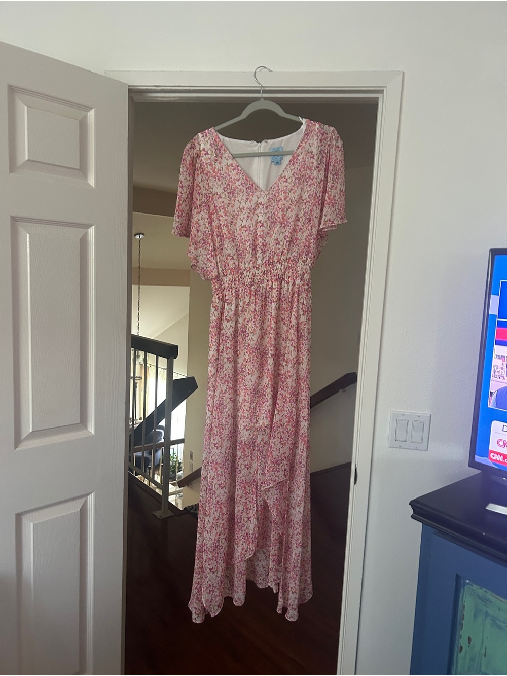 CeCe Pink Floral High-Low Maxi Dress